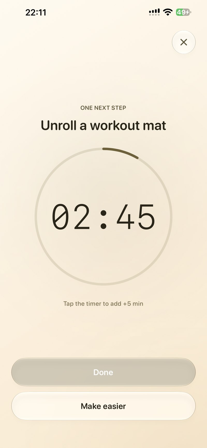 One next step screen with a timer
